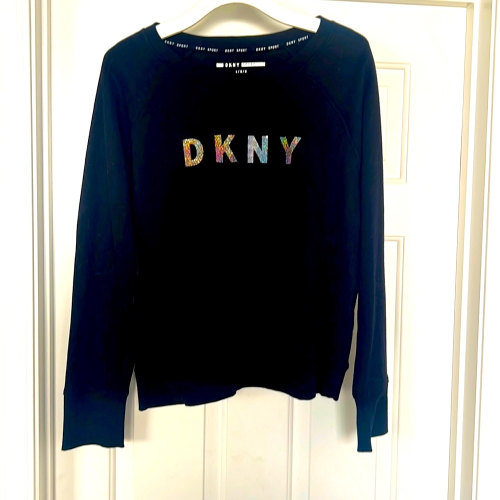 DKNY SPORT new Black Sweatshirt Size L, 60% Cotton, iridescent logo, Size L